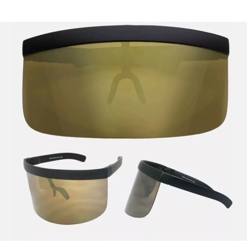 Visor Sunglasses Men Futuristic Face Shield‎ Glasses Gold Mirror Oversized Gafas